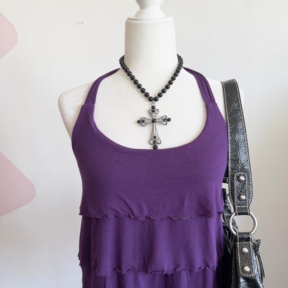 Vintage Y2K Tiered Halter Top, 2000s Indie Sleaze‎ Soft Girl Festival Medium - Picture 2 of 6